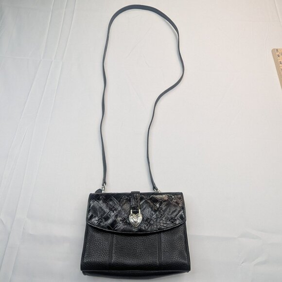 Brighton crossbody bag Black With Silver Heart Clasp size Approx 7 " X 5" - Picture 3 of 14
